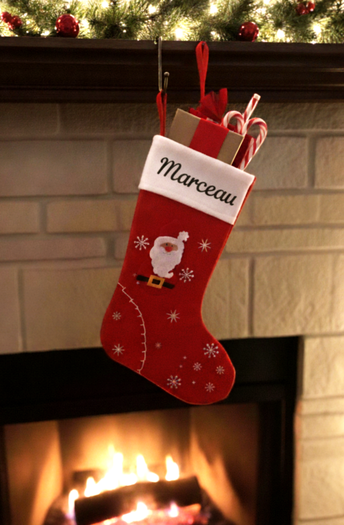 Chaussette de Noël personnalisée avec prénom – Décoration de cheminée ou cadeau unique
